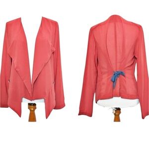 2/$30 Umgee - Coral Open Front Sheer Back Tie Detail Blazer